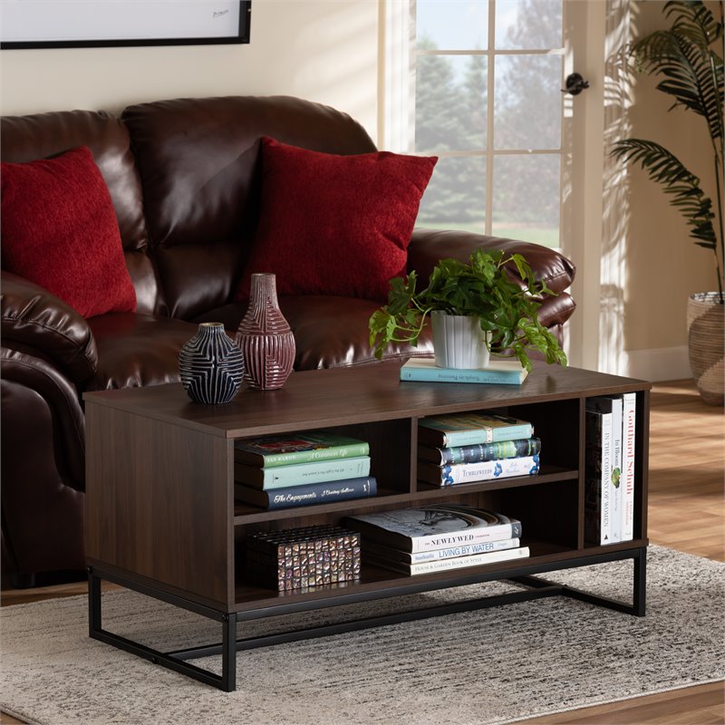 Bowery Hill Modern Walnut Brown and Black Coffee Table