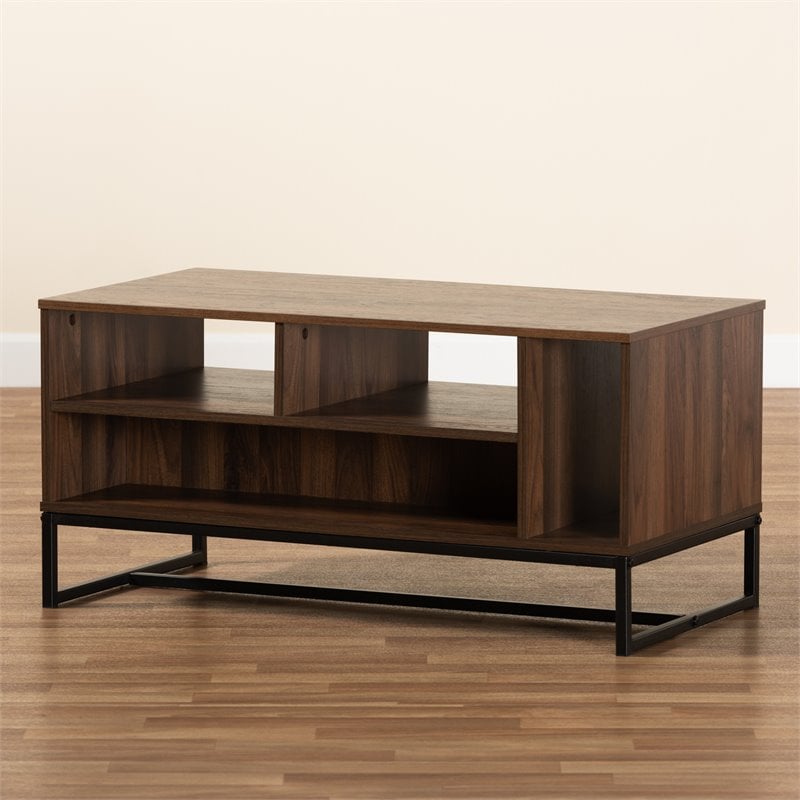Bowery Hill Modern Walnut Brown and Black Coffee Table