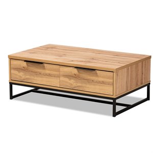 Bowery Hill Oak Brown and Black 2-Drawer Coffee Table