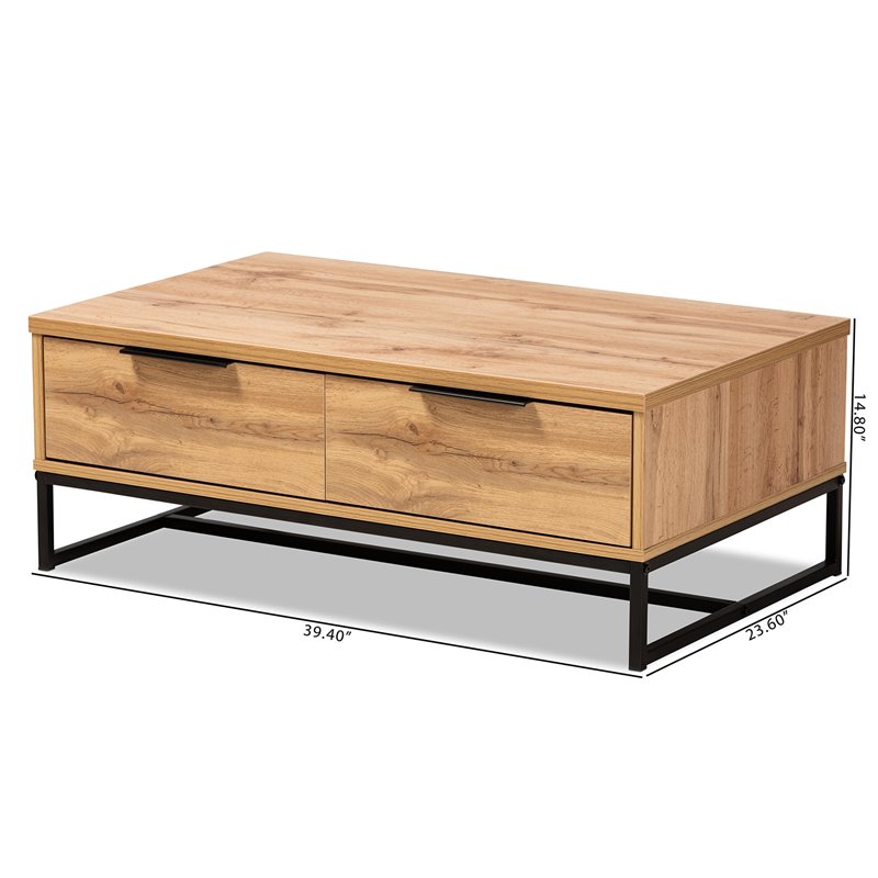 Bowery Hill Oak Brown and Black 2-Drawer Coffee Table