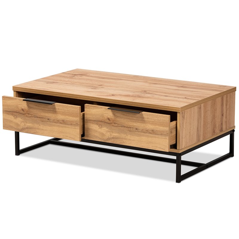 Bowery Hill Oak Brown and Black 2-Drawer Coffee Table