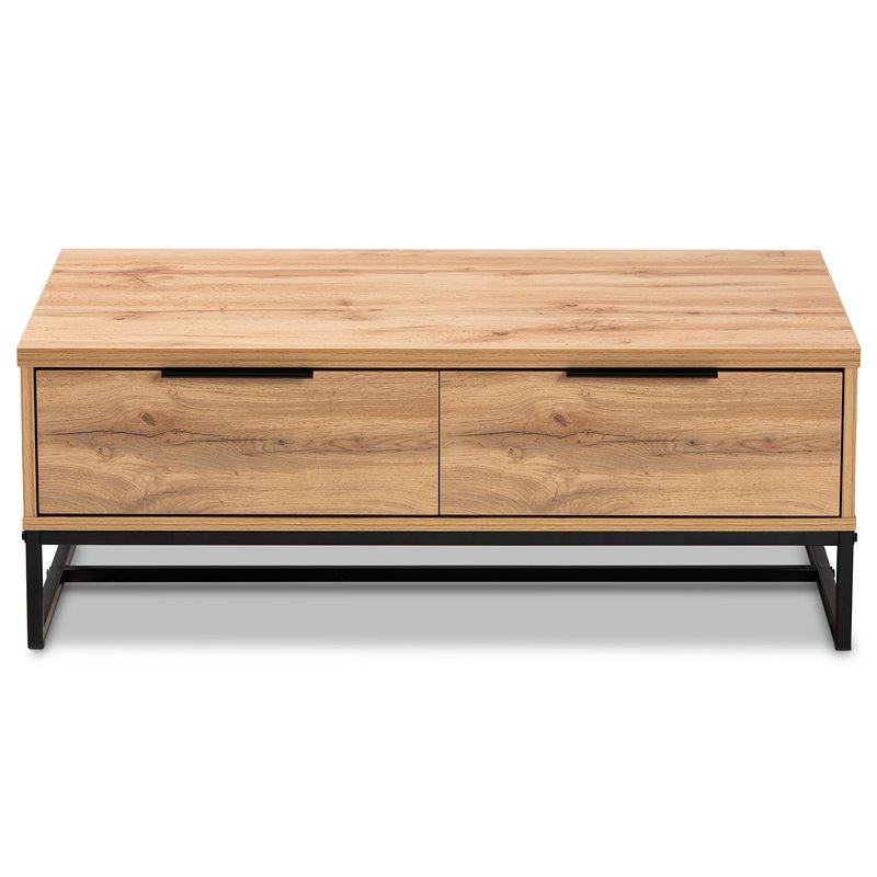 Bowery Hill Oak Brown and Black 2-Drawer Coffee Table