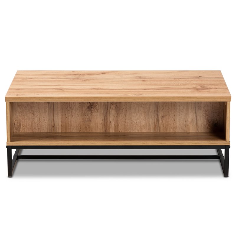 Bowery Hill Oak Brown and Black 2-Drawer Coffee Table