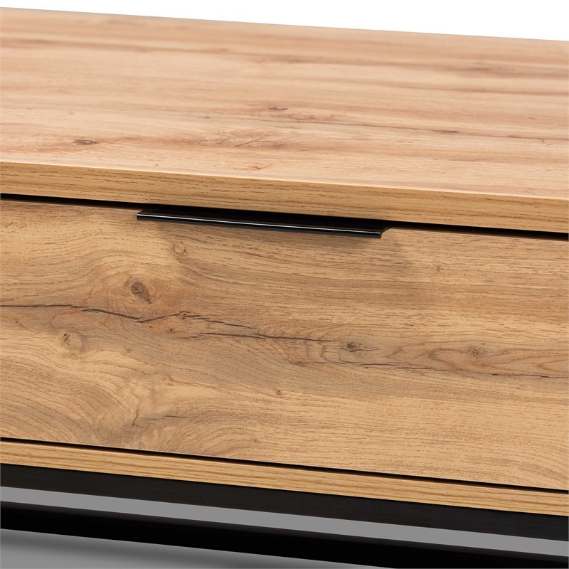 Bowery Hill Oak Brown and Black 2-Drawer Coffee Table