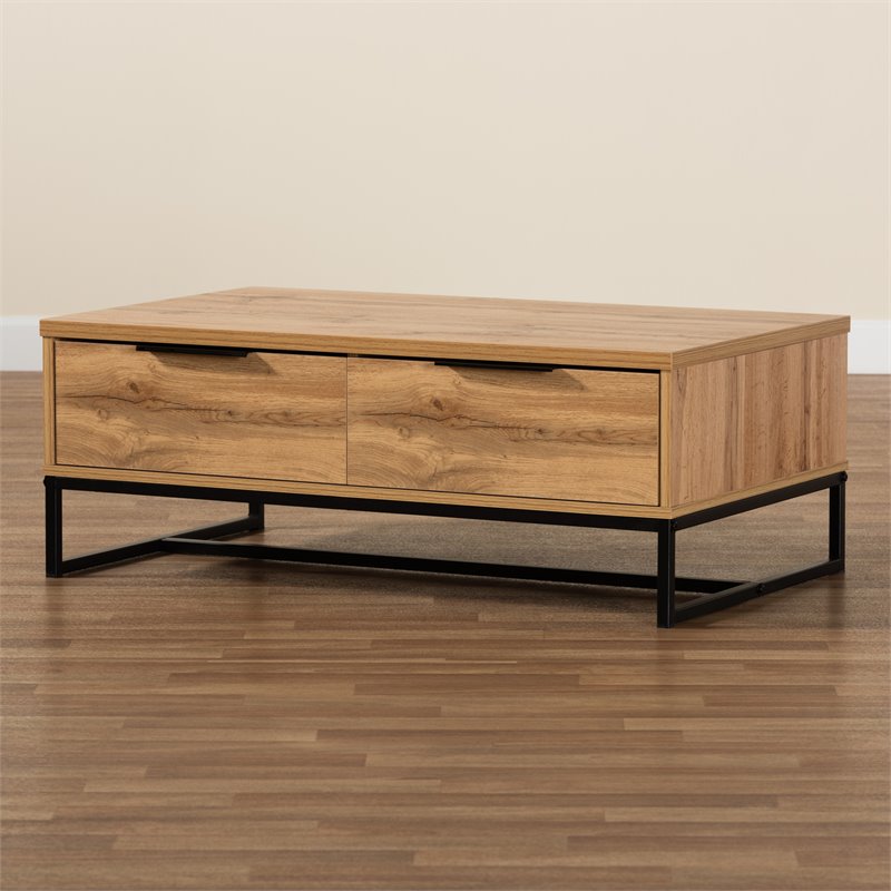 Bowery Hill Oak Brown and Black 2-Drawer Coffee Table
