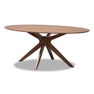 bowery hill modern walnut brown finished wood 71-inch oval dining table