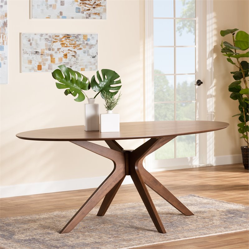 Bowery Hill Modern Walnut Brown Finished Wood 71-Inch Oval Dining Table