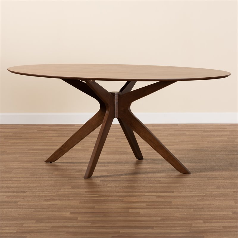 Bowery Hill Modern Walnut Brown Finished Wood 71-Inch Oval Dining Table