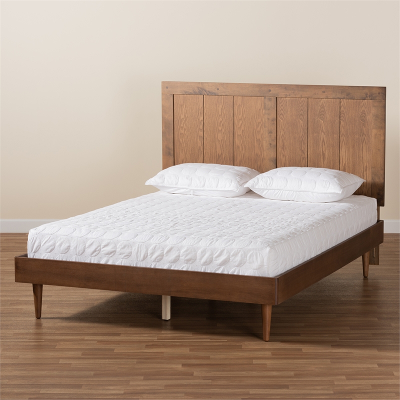 Bowery Hill Ash Walnut Finished Wood Queen Size Platform Bed