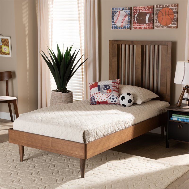 Bowery Hill Ash Walnut Finished Wood Twin Size Platform Bed