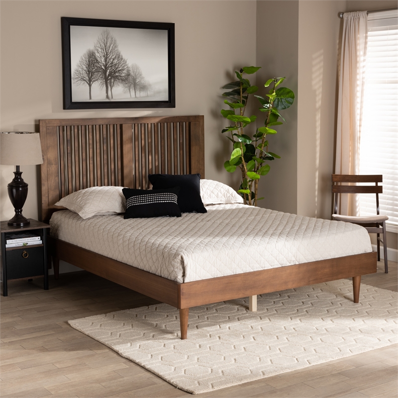 Bowery Hill Ash Walnut Finished Wood Queen Size Platform Bed