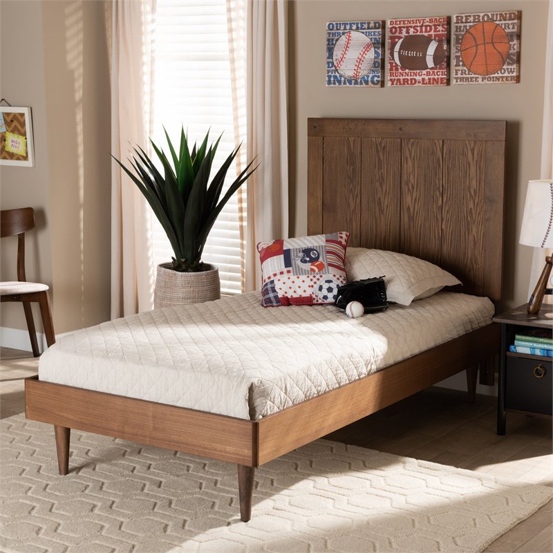 Bowery Hill Ash Walnut Finished Wood Twin Size Platform Bed