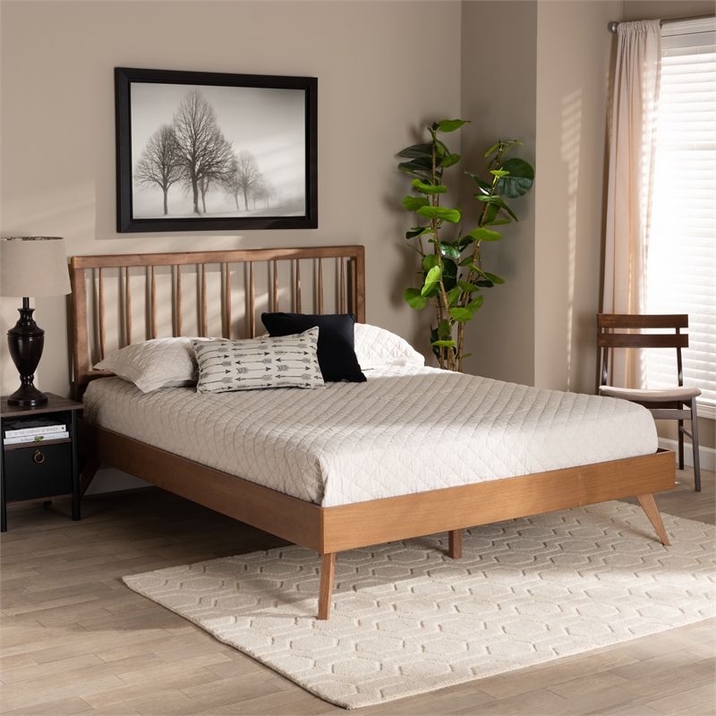 Bowery Hill Ash Walnut Finished Wood Queen Size Platform Bed