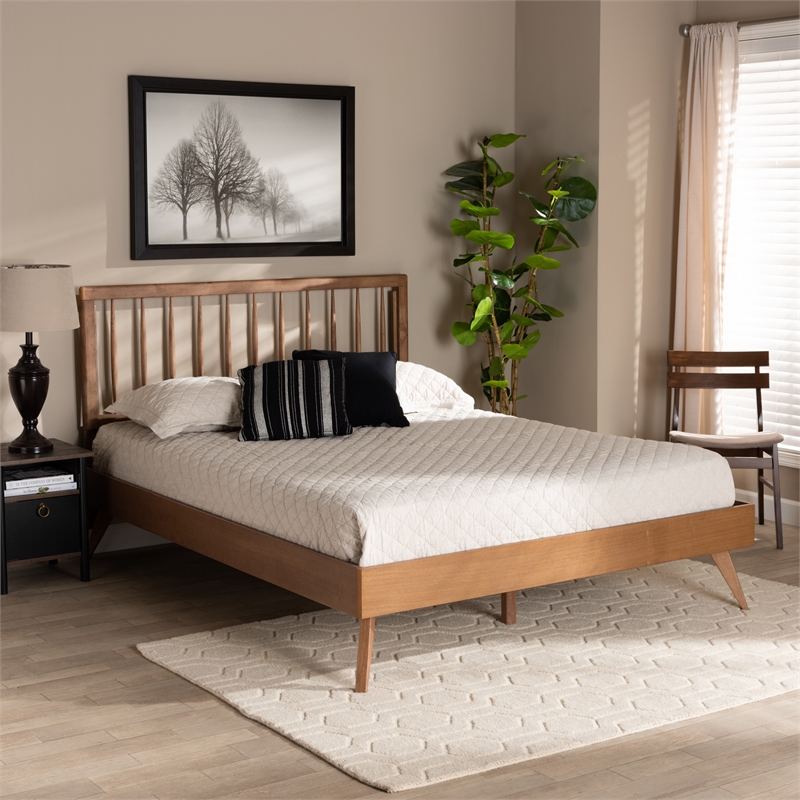 Bowery Hill Ash Walnut Finished Wood Queen Size Platform Bed