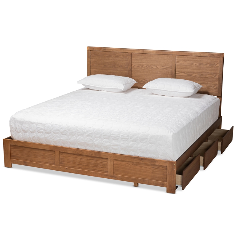 Bowery Hill Brown Finished Wood King Size 3-Drawer Platform Storage Bed