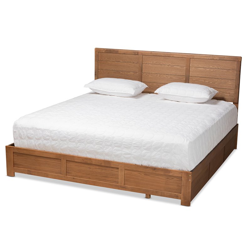 Bowery Hill Brown Finished Wood King Size 3-Drawer Platform Storage Bed