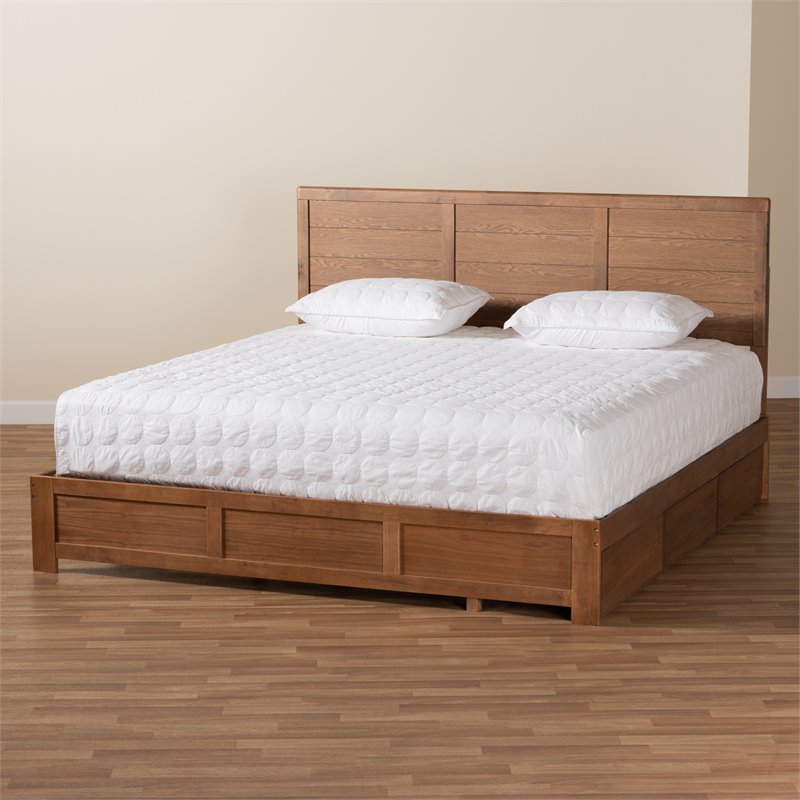 Bowery Hill Brown Finished Wood King Size 3-Drawer Platform Storage Bed