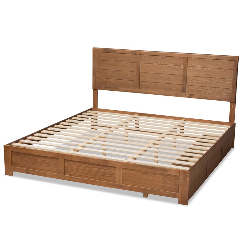Bowery Hill Brown Finished Wood King Size 3-Drawer Platform Storage Bed