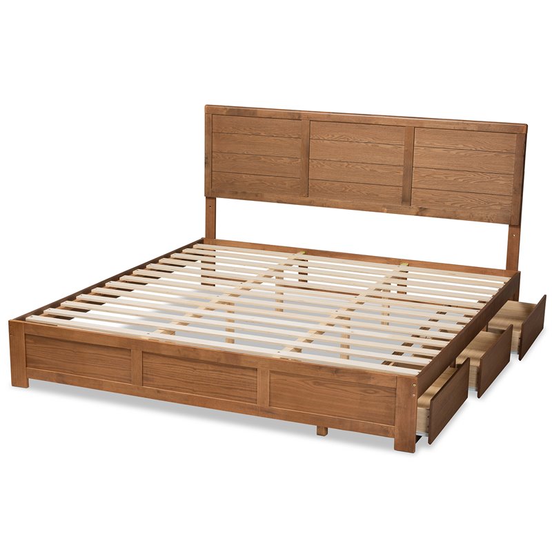 Bowery Hill Brown Finished Wood King Size 3-Drawer Platform Storage Bed