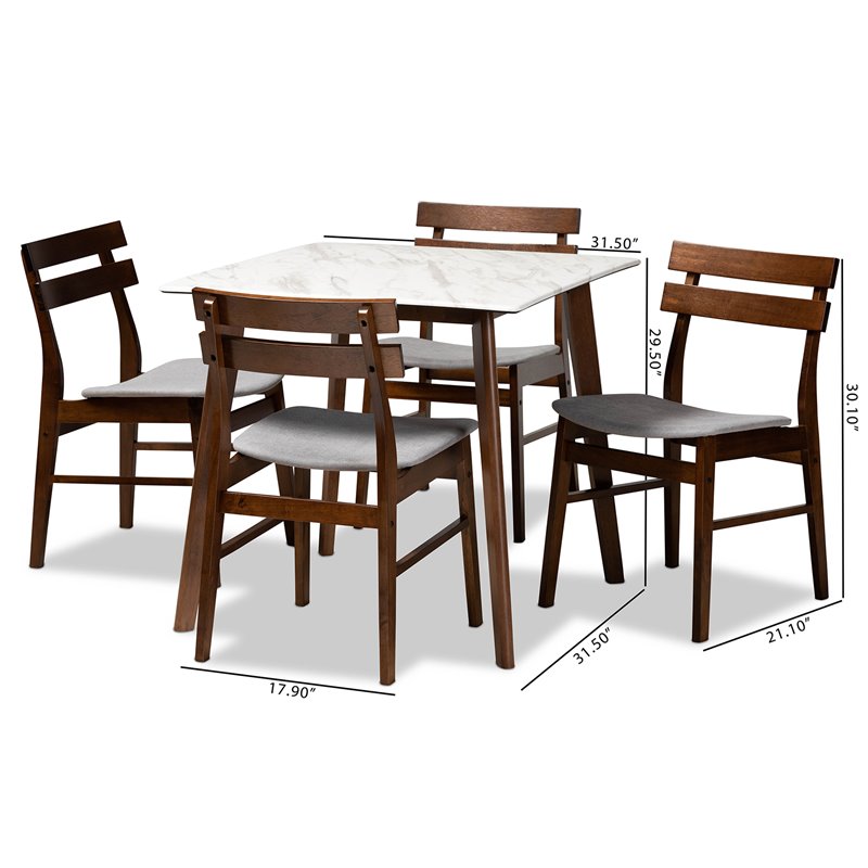 Bowery Hill Brown Wood 5-Piece Dining Set with Faux Marble Dining Table