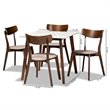 Bowery Hill Brown Wood 5-Piece Dining Set with Faux Marble Dining Table