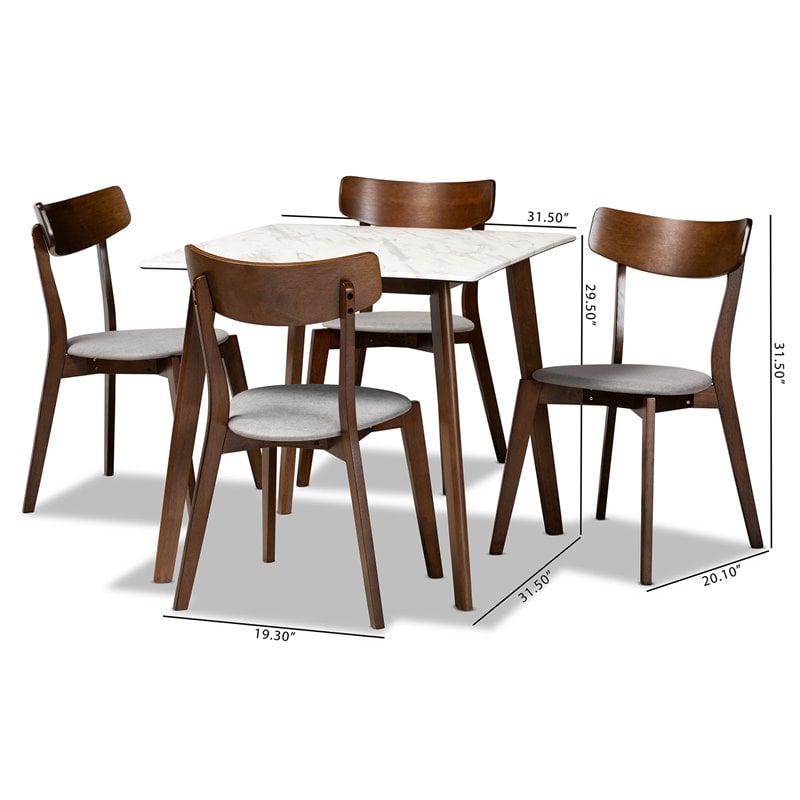 Bowery Hill Brown Wood 5-Piece Dining Set with Faux Marble Dining Table