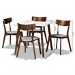 Bowery Hill Brown Wood 5-Piece Dining Set with Faux Marble Dining Table