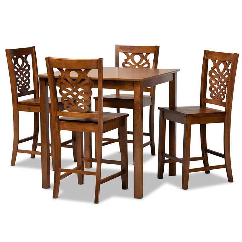 Bowery Hill Walnut Brown Finished Wood 5-Piece Pub Set
