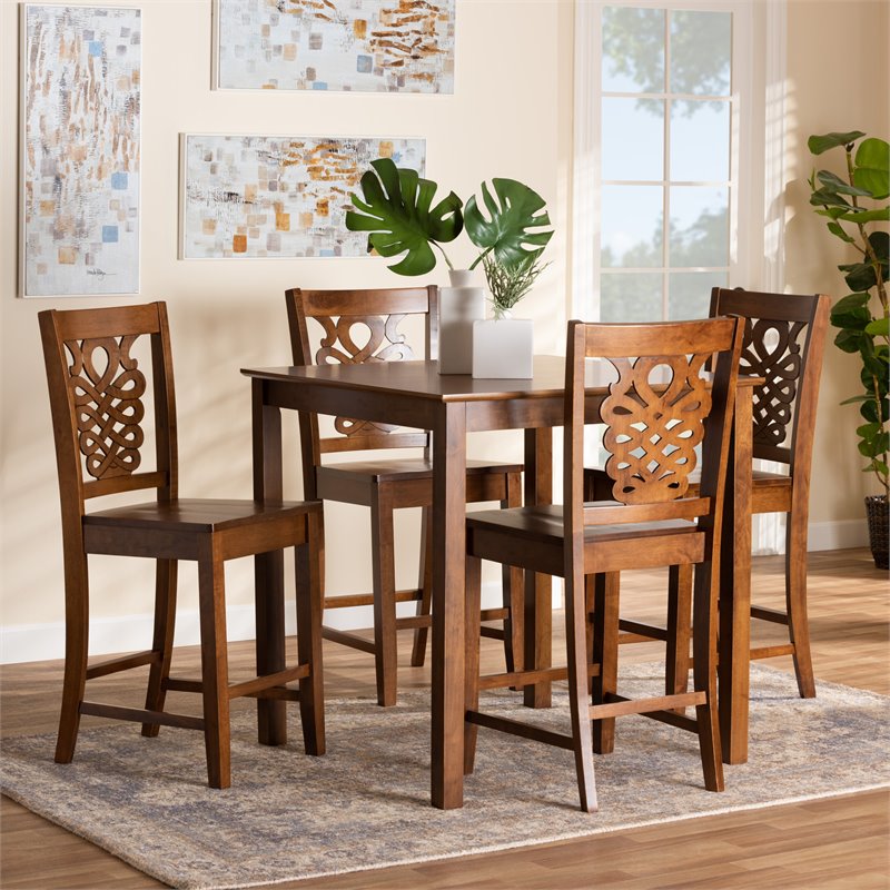 Bowery Hill Walnut Brown Finished Wood 5-Piece Pub Set