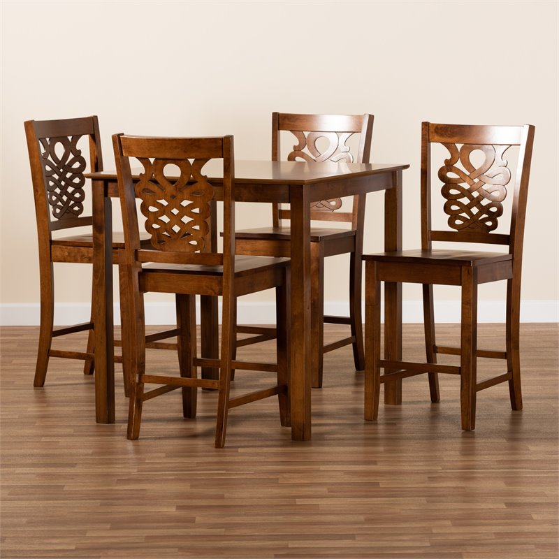 Bowery Hill Walnut Brown Finished Wood 5-Piece Pub Set