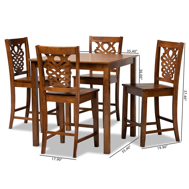 Bowery Hill Walnut Brown Finished Wood 5-Piece Pub Set