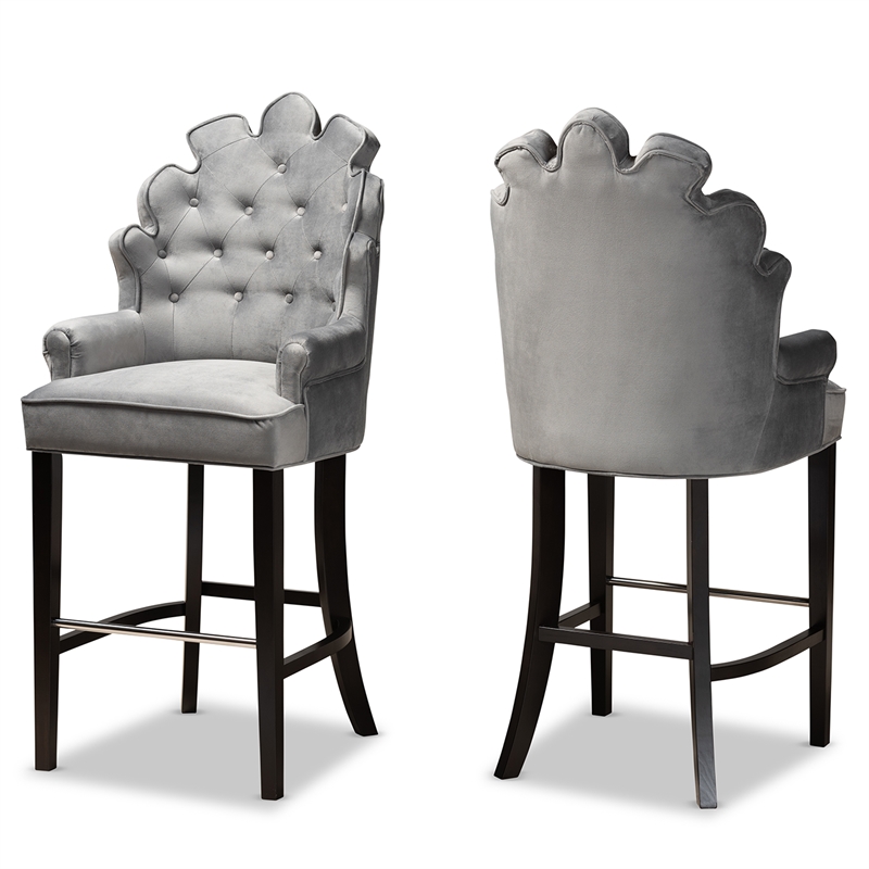 Bowery Hill Dark Grey and Dark Brown Finished Wood 2-Piece Bar Stool Set