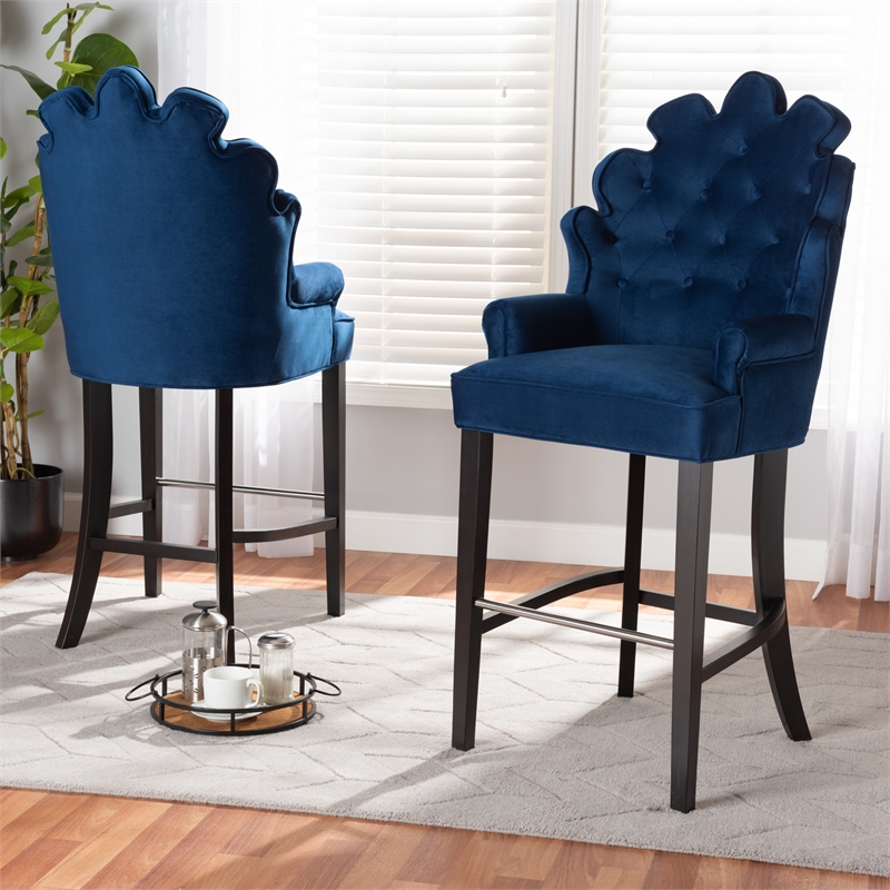 Bowery Hill Navy Blue and Dark Brown Finished Wood 2-Piece Bar Stool Set