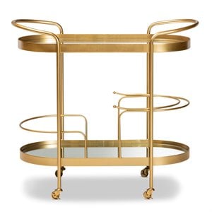 Bowery Hill Gold Finished Metal and Glass 2-Tier Mobile Wine Bar Cart