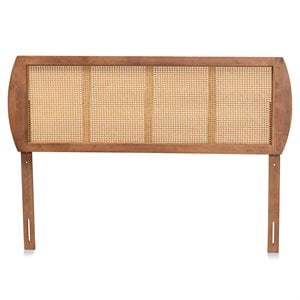 Bowery Hill Walnut Finished Wood and Rattan King Size Headboard