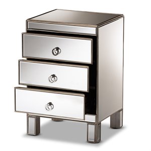 bowery hill contemporary mirrored 3-drawer nightstand