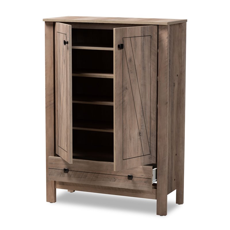 Bowery Hill Derek Natural Oak Finished Wood 1-Drawer Shoe Cabinet