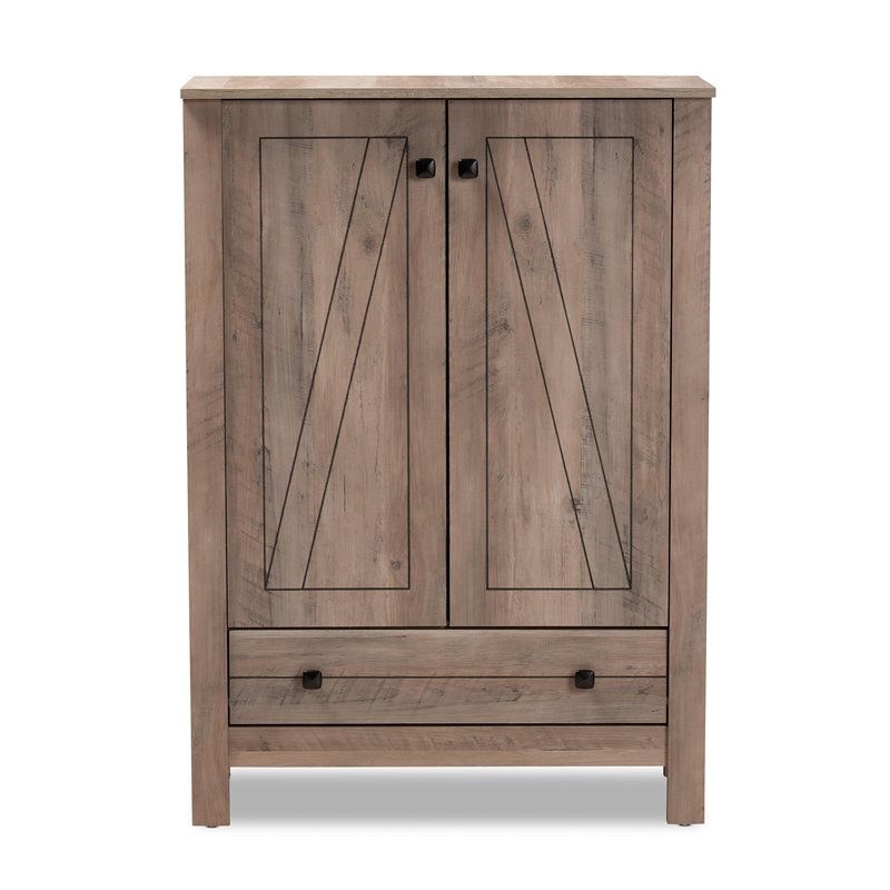 Bowery Hill Derek Natural Oak Finished Wood 1-Drawer Shoe Cabinet