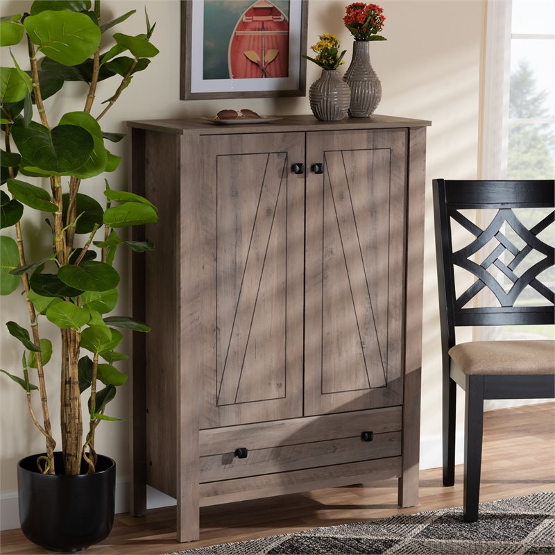 Bowery Hill Derek Natural Oak Finished Wood 1-Drawer Shoe Cabinet