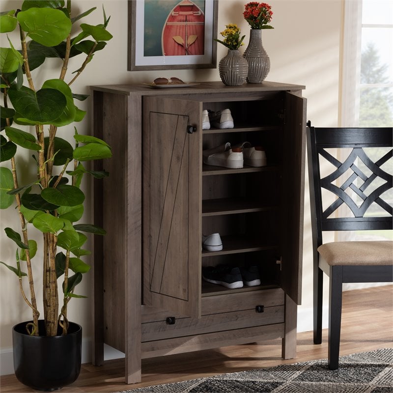 Bowery Hill Derek Natural Oak Finished Wood 1-Drawer Shoe Cabinet