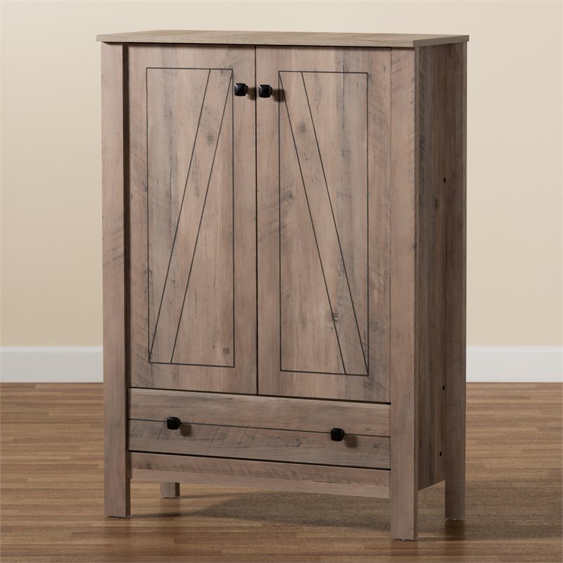 Bowery Hill Derek Natural Oak Finished Wood 1-Drawer Shoe Cabinet