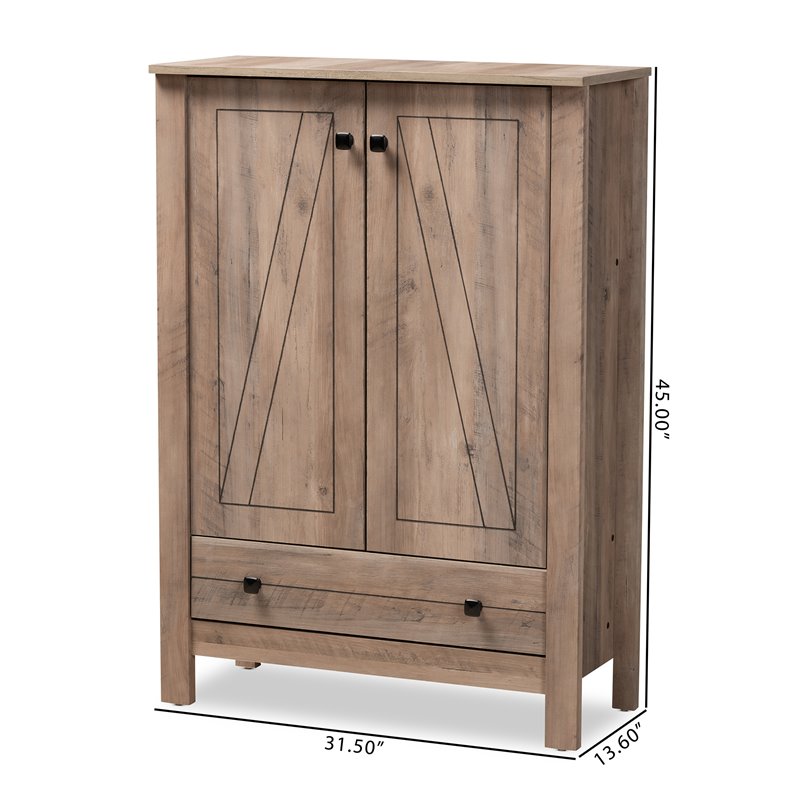 Bowery Hill Derek Natural Oak Finished Wood 1-Drawer Shoe Cabinet