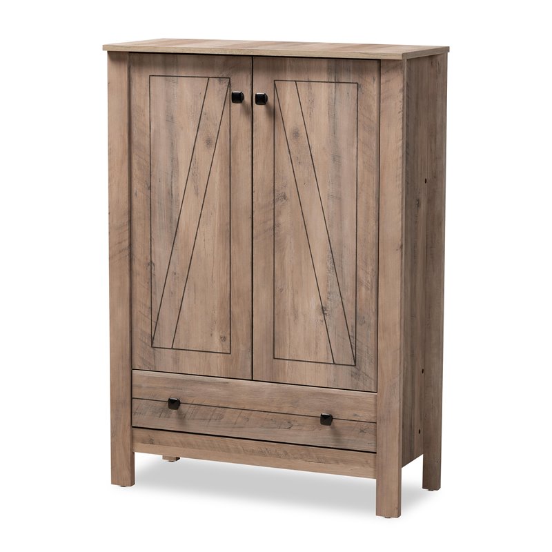 Bowery Hill Derek Natural Oak Finished Wood 1-Drawer Shoe Cabinet