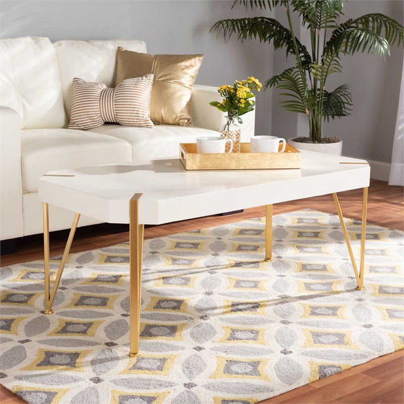 Bowery Hill Gold Metal and White Finished Wood Coffee Table