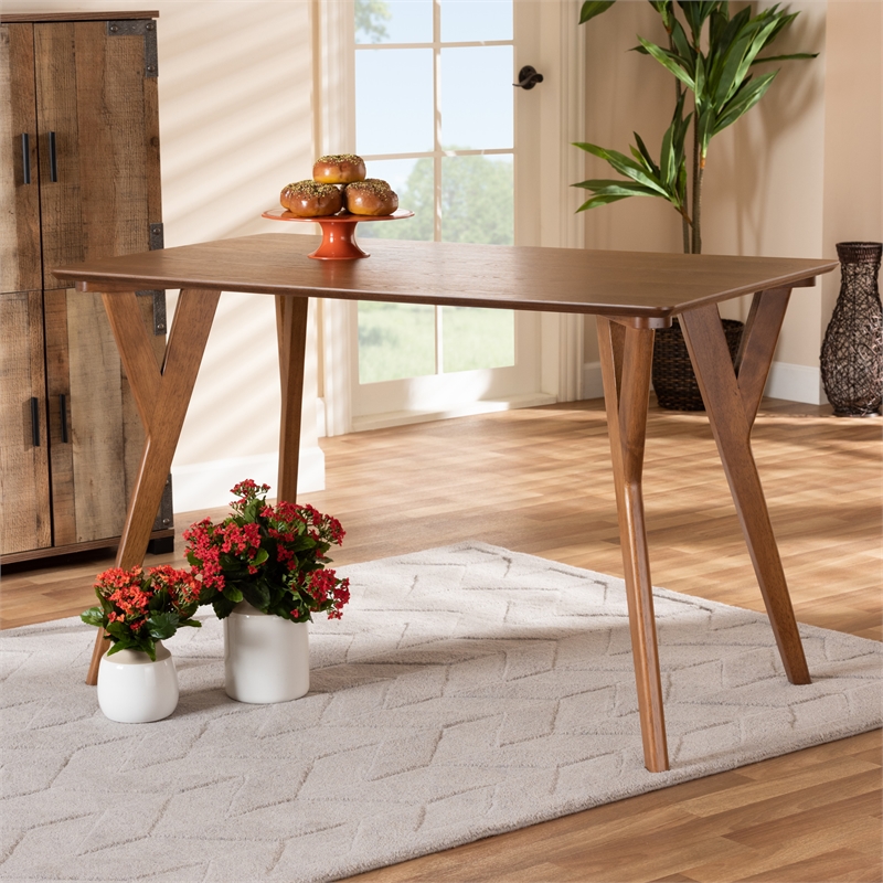 Bowery Hill Mid-Century Walnut Brown Finished Wood Dining Table
