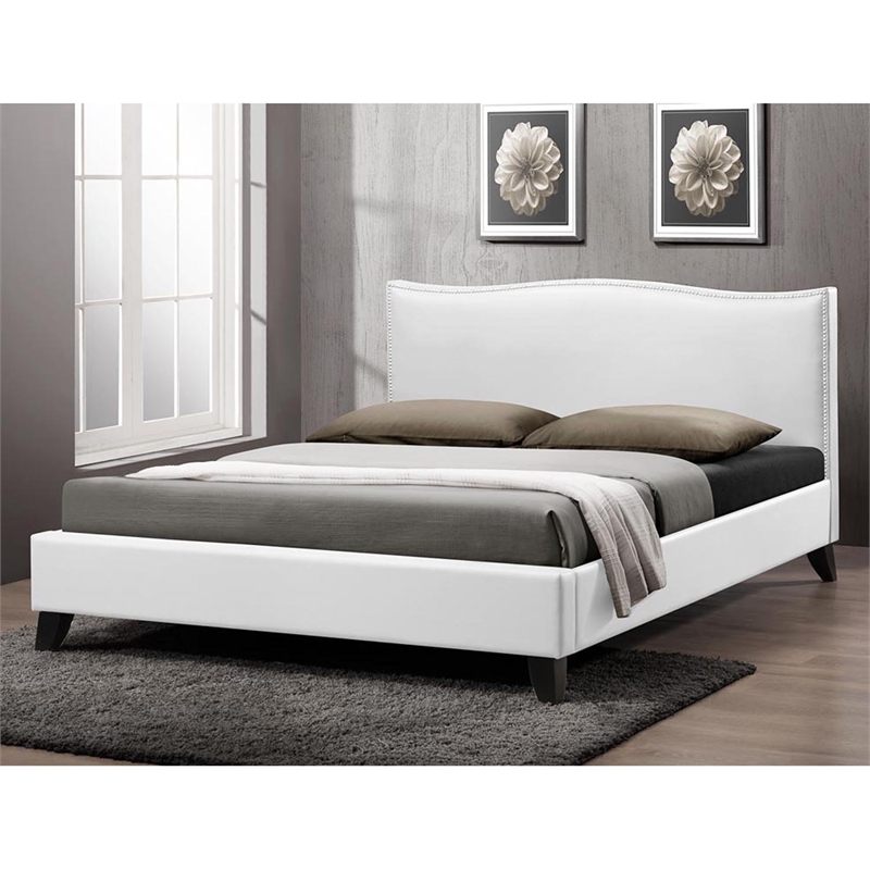 Bowery Hill Modern Faux Leather Queen Size Platform Bed in White