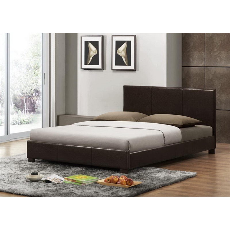 Bowery Hill Queen Faux Leather Platform Bed in Espresso