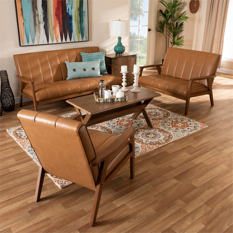 Bowery Hill Brown finished Wood 3-Piece Living Room Set