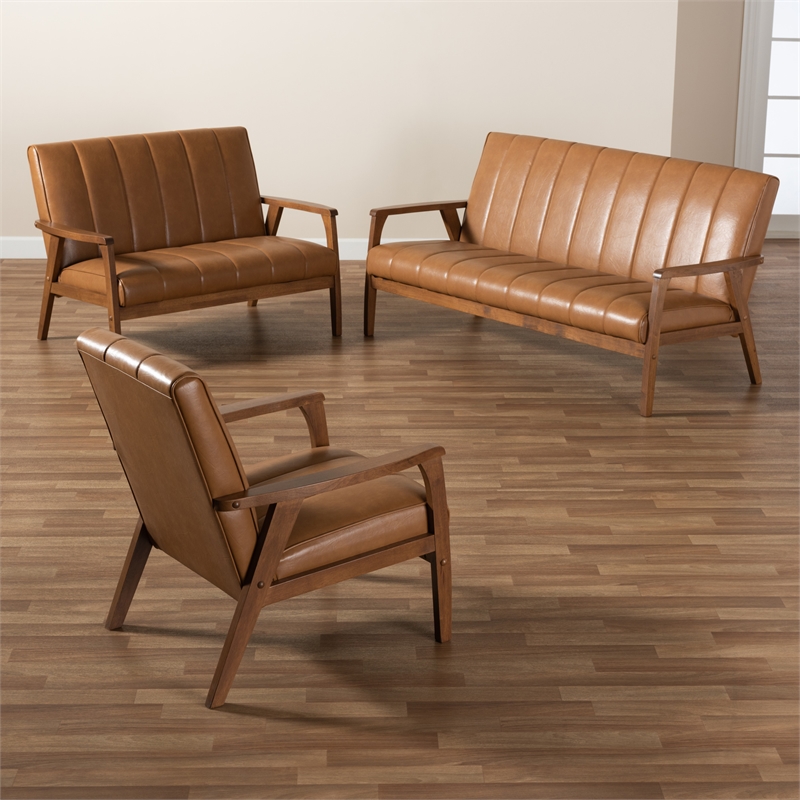 Bowery Hill Brown finished Wood 3-Piece Living Room Set