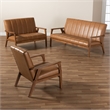 Bowery Hill Brown finished Wood 3-Piece Living Room Set
